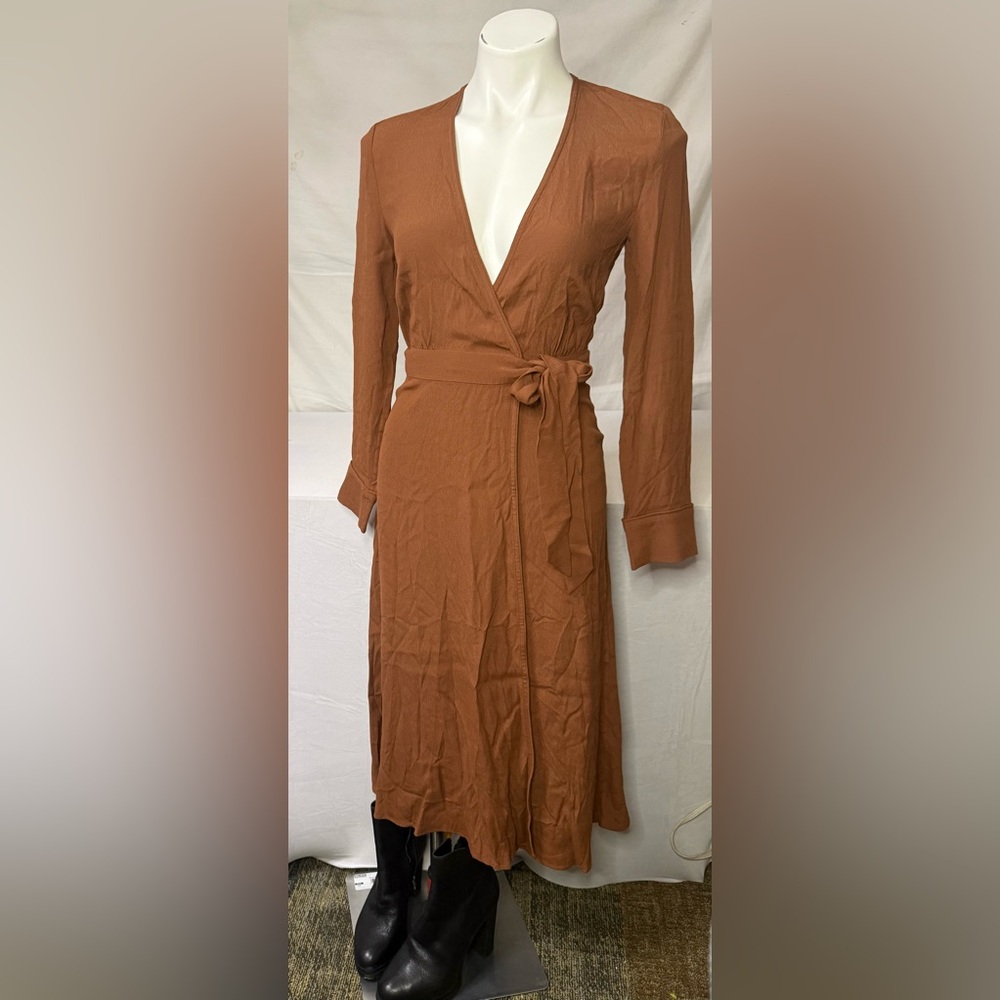 & Other Stories Paris Atelier Rust Wrap Midi Dress Long Sleeve Size 0 XS